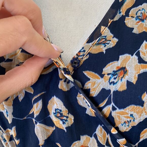 Band of Gypsies Taupe Navy Floral Wrap Boho Maxi Dress - Picture 7 of 9